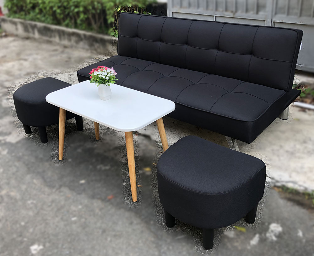 Bộ ghế sofa bed giá tốt màu đen chân inox - sofa giường khuyến mãi