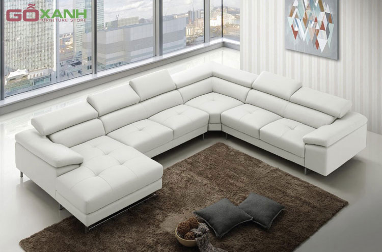Bộ sofa chữ U có đầu bật màu trắng