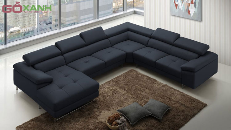 Bộ sofa chữ U màu xám đậm cho phòng khách lớn