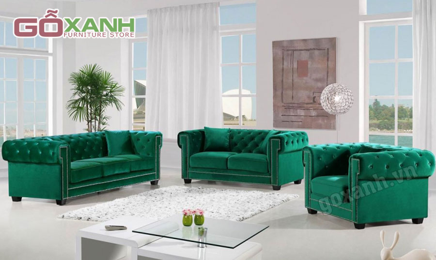 Bộ sofa tân cổ điển bọc vải nhung, Cửa hàng bán ghế sofa cổ điển đóng thủ công