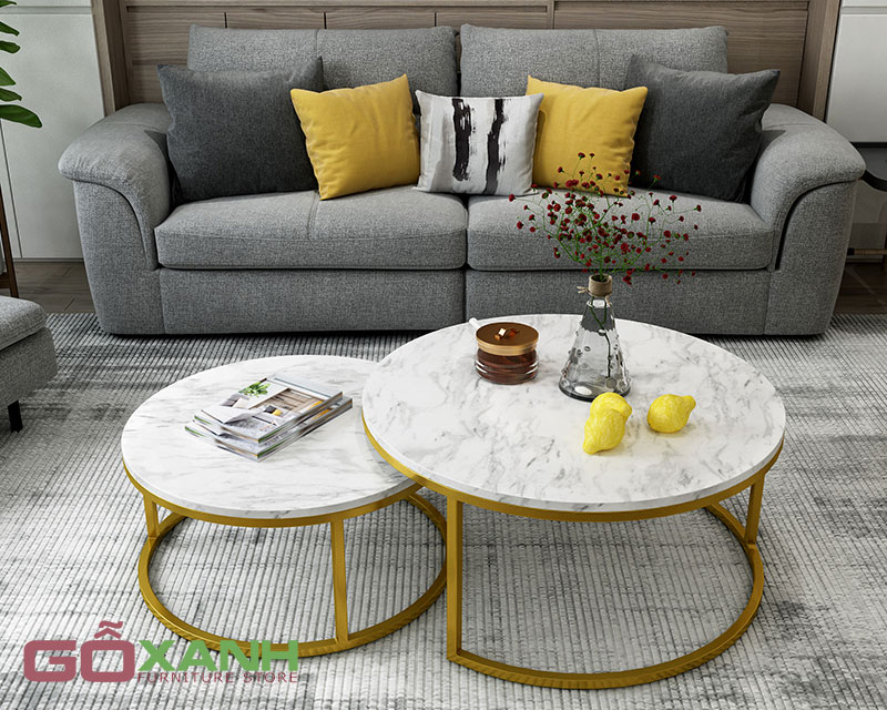 Cặp bàn sofa tròn inox mạ vàng 1