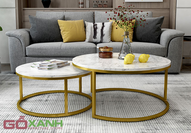 Cặp bàn sofa tròn inox mạ vàng