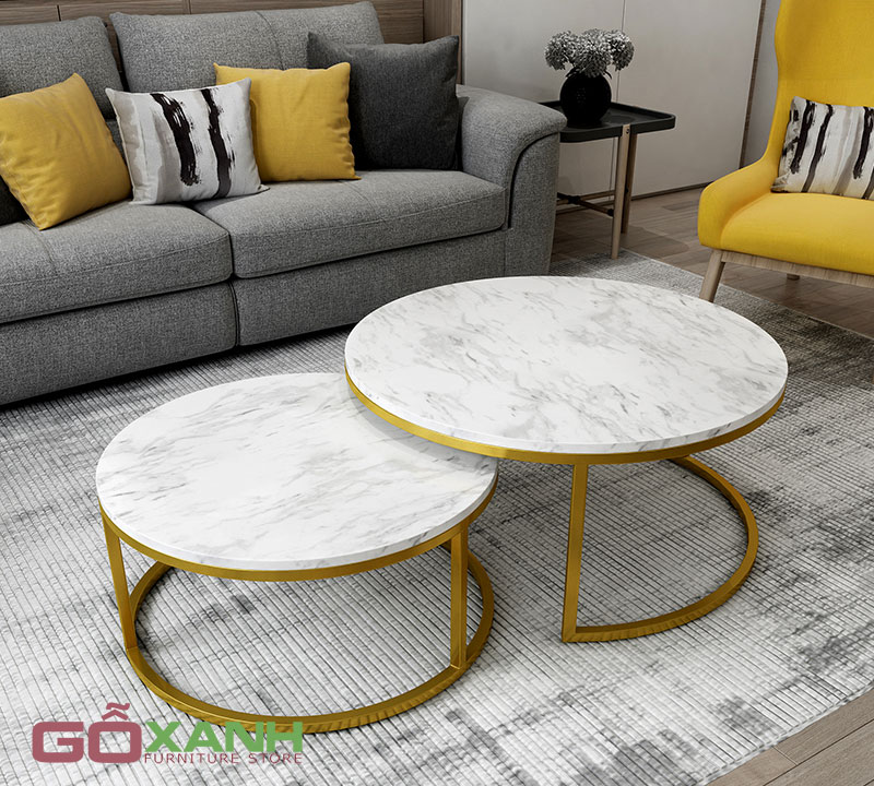 Cặp bàn sofa tròn inox mạ vàng 2