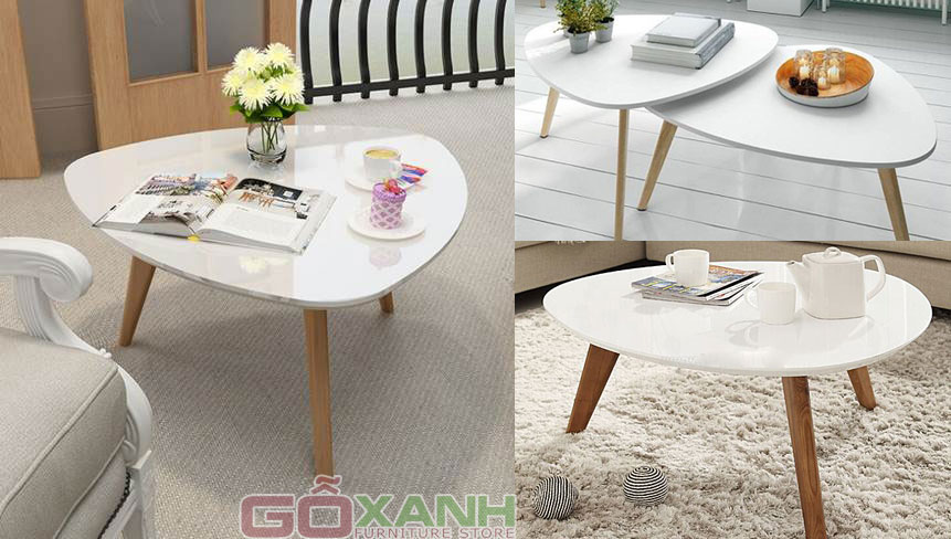 Cặp bàn trà tam giác dễ thương / bàn sofa hình tam giác 3 cạnh chân sồi 1