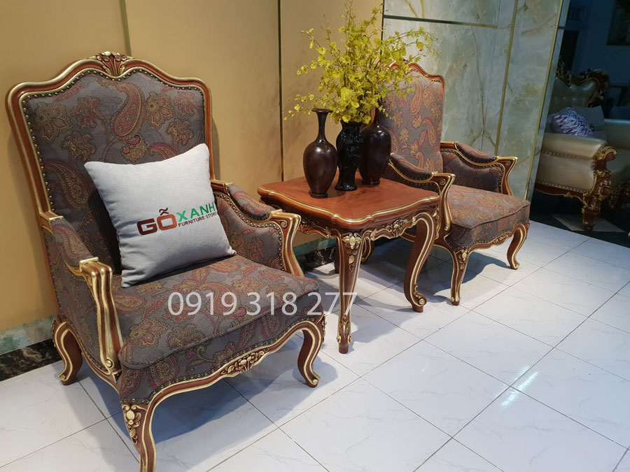Cặp ghế cổ điển bàn nước gỗ gõ