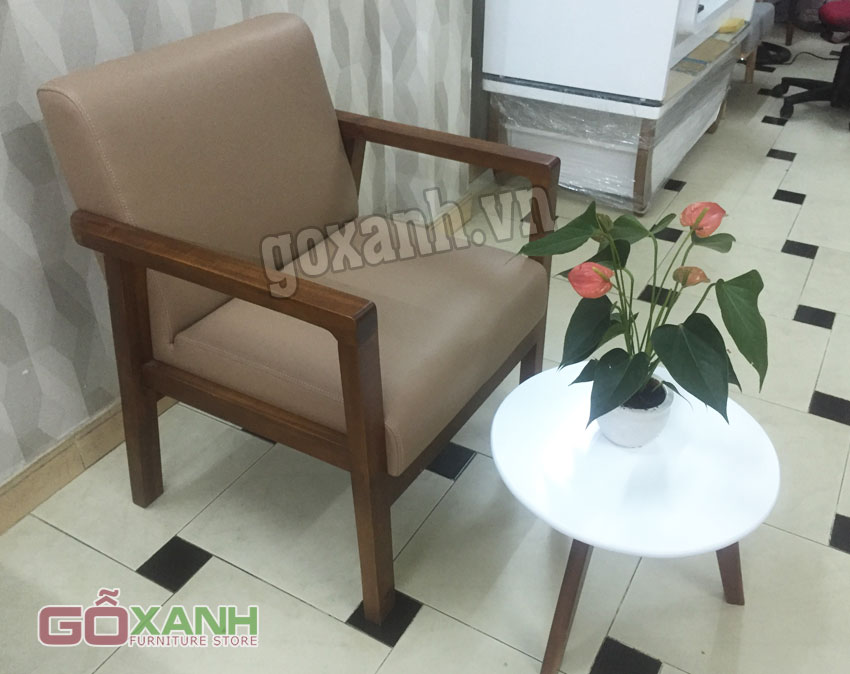Ghế cafe gỗ bọc da Hàn Quốc, ghế cafe gỗ tràm bông vàng 1
