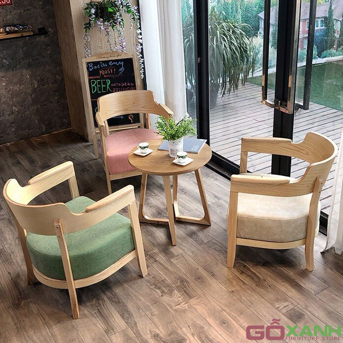 Ghế cafe gỗ phong cách, ghế ngồi gỗ tự nhiên kiểu dáng độc