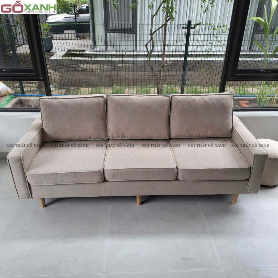 Ghế Sofa Băng 3 Chỗ Ngồi Khung Ván Gỗ, Thiết Kế Tay Vuông, Nệm Tháo Rời Dễ Dàng