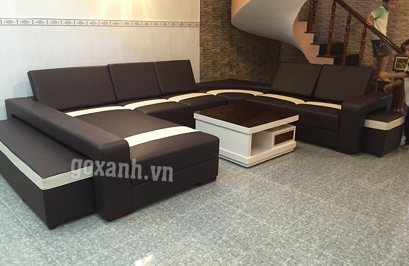 Ghế sofa chữ u hiện đại bọc da công nghiệp màu đen - trắng 1
