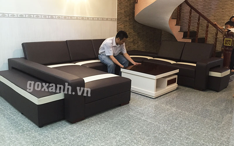 Ghế sofa chữ u hiện đại bọc da công nghiệp màu đen - trắng 2