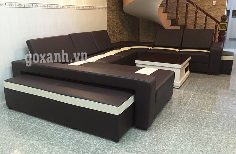 Ghế sofa chữ u hiện đại bọc da công nghiệp màu đen - trắng 3