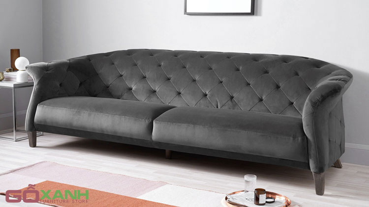 Ghế sofa tân cổ điển bọc vải nhung màu xám