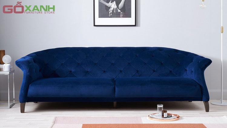 Ghế sofa tân cổ điển bọc vải nhung màu xanh 1