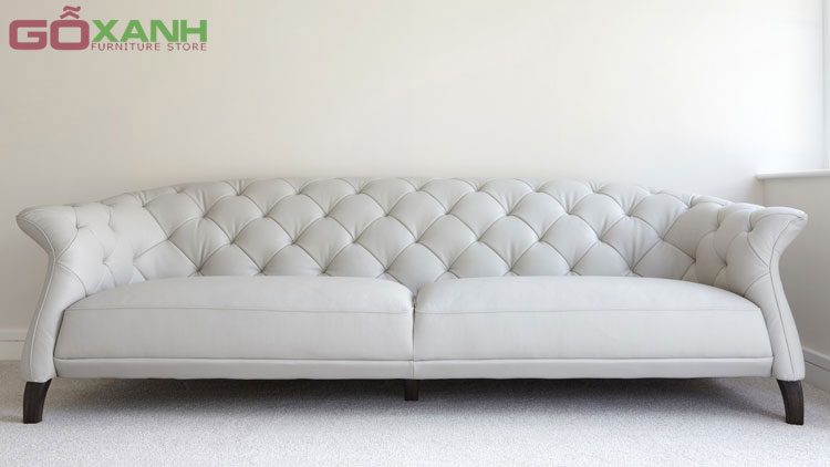 Ghế sofa tân cổ điển bọc da màu kem