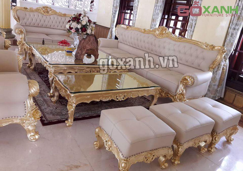 Ghế sofa cổ điển sơn nhũ đồng, mẫu ghế sofa bộ cao cấp 1