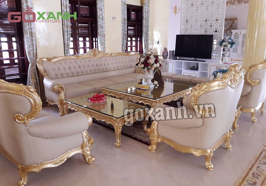 Ghế sofa cổ điển sơn nhũ đồng, mẫu ghế sofa bộ cao cấp 2