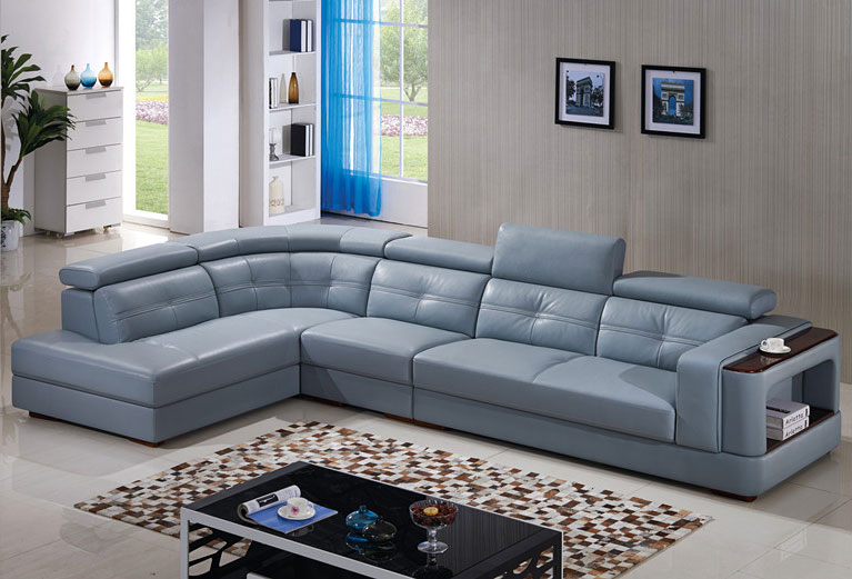 Ghế sofa bọc da góc bo tròn màu xám