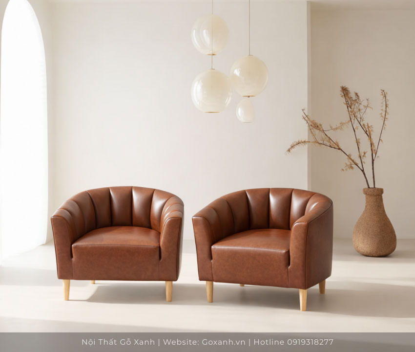 ghế sofa đơn bọc da màu nâu