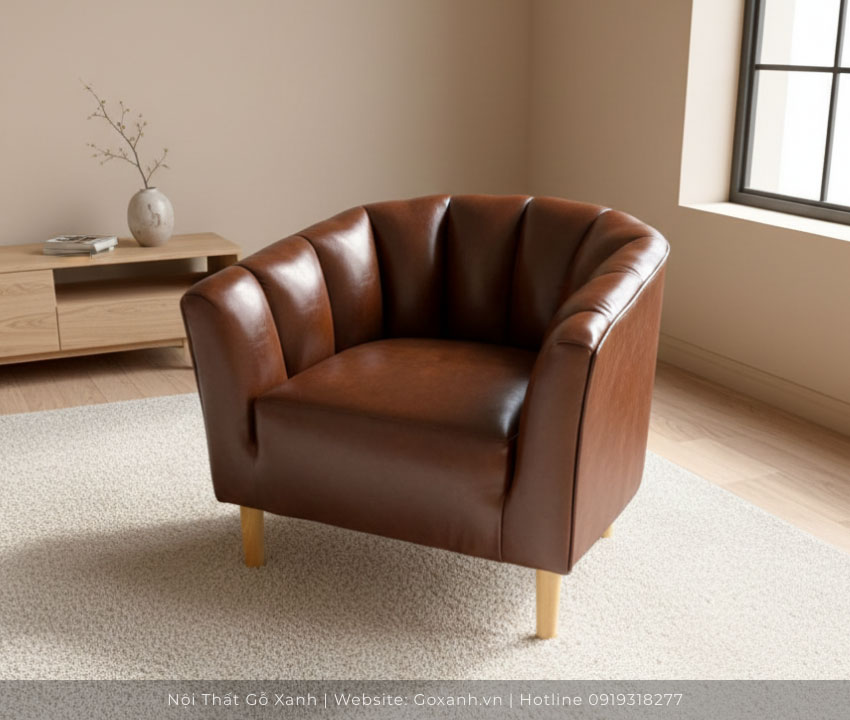 Ghế sofa đơn bọc da màu nâu