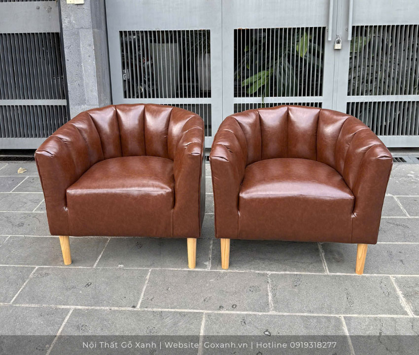 Ghế sofa đơn bọc da màu nâu