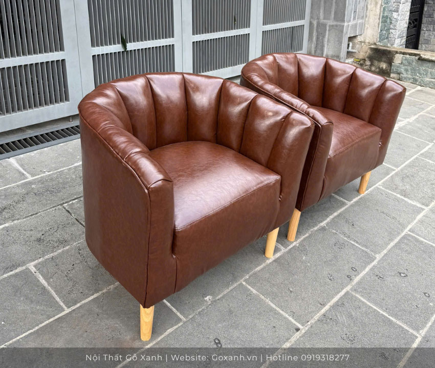 Ghế sofa đơn bọc da màu nâu