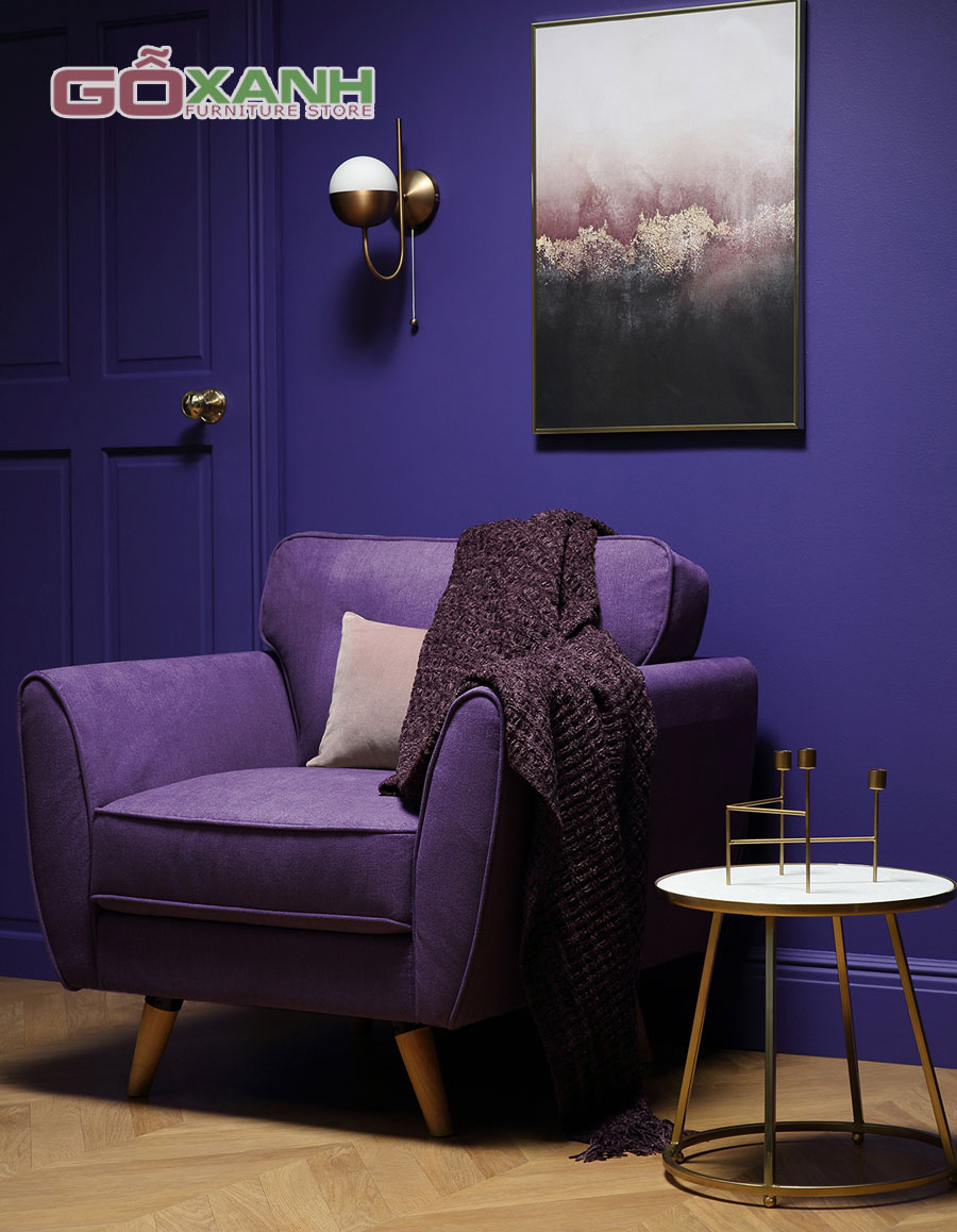 Ghế sofa đơn bọc vải, Sofa màu tím hot trend 2