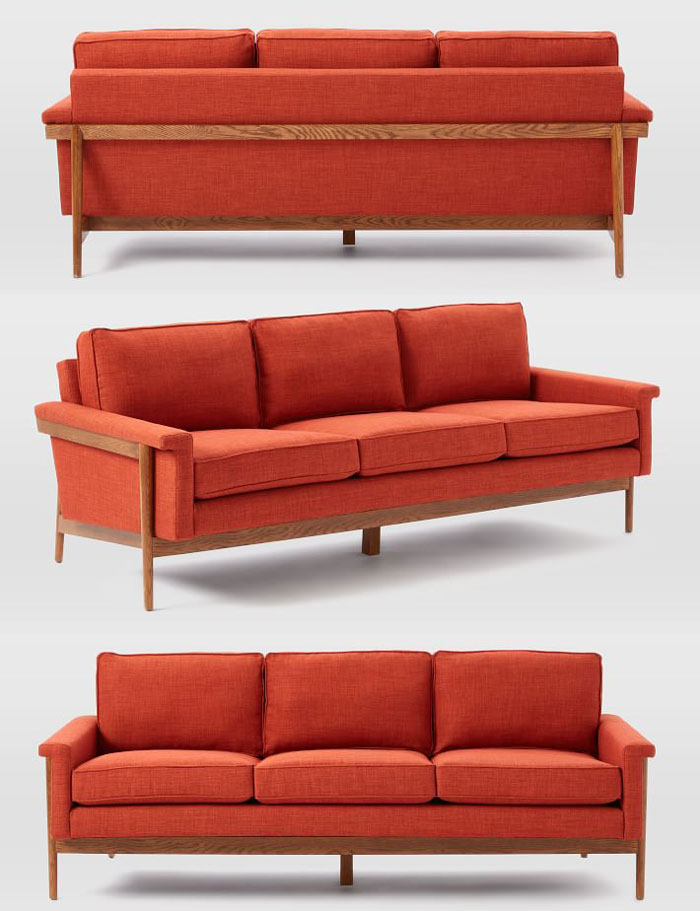 Ghế sofa khung gỗ sồi bọc vải màu cam