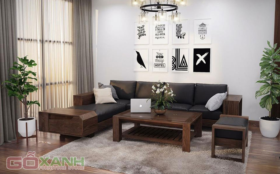 Ghế sofa gỗ sồi hình chữ L, sofa gỗ sồi tự nhiên cao cấp 11