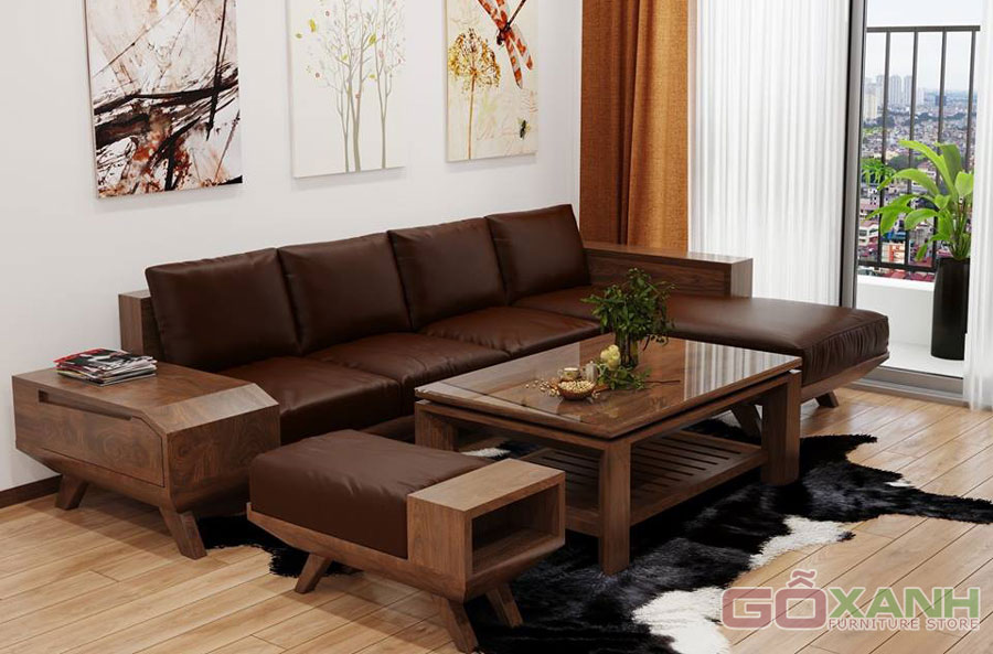 Ghế sofa gỗ sồi hình chữ L