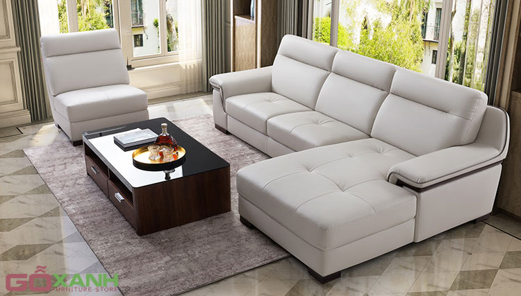 Sofa góc đẹp bọc da màu xám