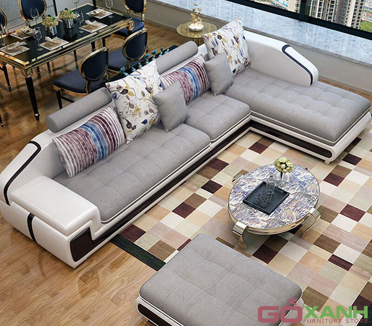 Ghế sofa 50% da, 50% đệm bọc vải màu xám