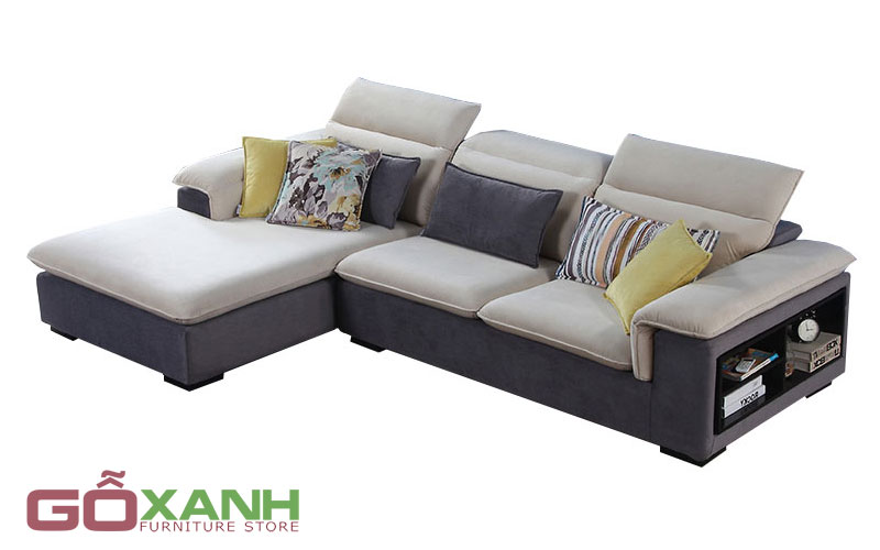 Ghế sofa vải có ngăn để sách bên hông