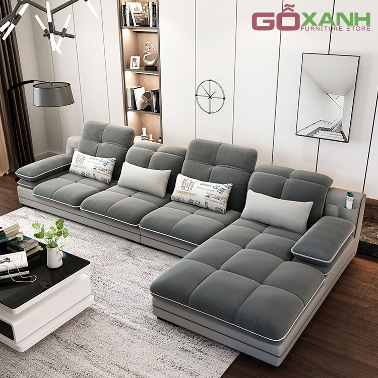 Ghế sofa vải hiện đại màu xám có đầu bật