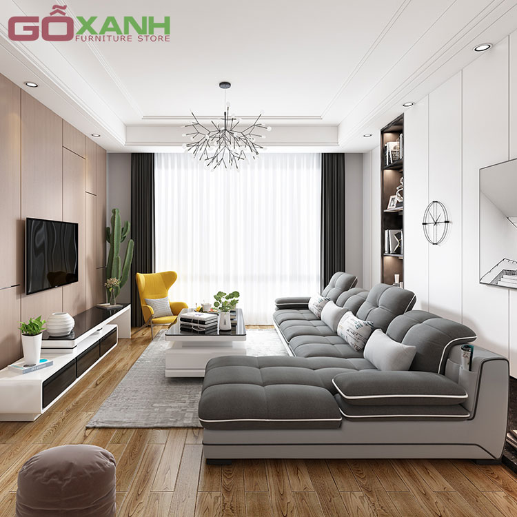 Ghế sofa vải hiện đại góc chữ L màu xám