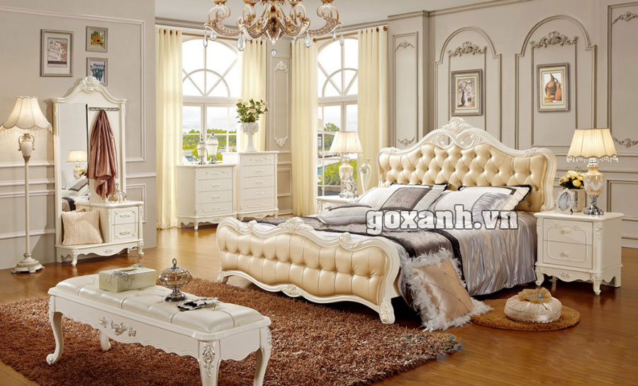 Giường cổ điển gỗ sồi, giường ngủ kiểu cổ điển đục thủ công
