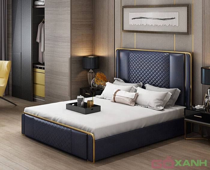 Giường Ngủ Bọc Da Hiện Đại Kết Hợp Inox 304 Mạ Titan 3