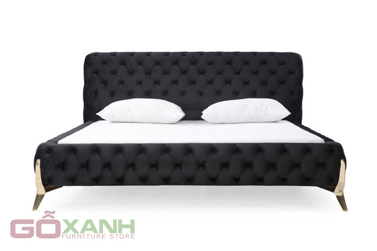 Giường ngủ bọc da màu đen chân inox