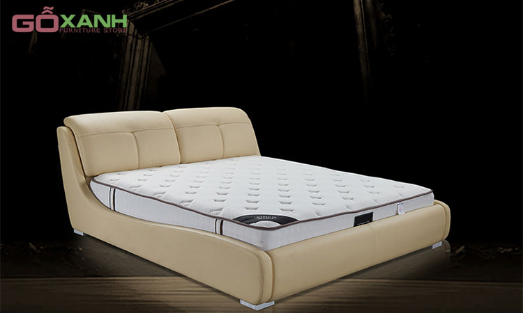 Giường Ngủ Bọc Nệm Bằng Da Màu Kem Hiện Đại - Giường Ngủ Gỗ Xanh