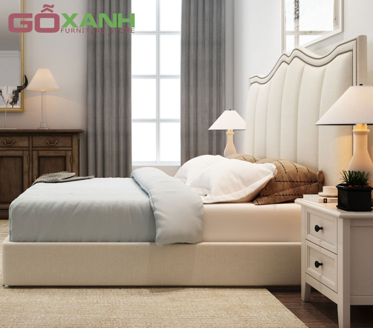 Giường ngủ bọc nệm bằng vải - Gỗ Xanh sản xuất giường ngủ cao cấp 4