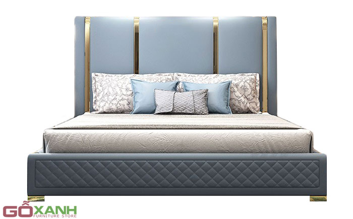 Giường ngủ bọc nệm cao cấp viền inox mạ vàng