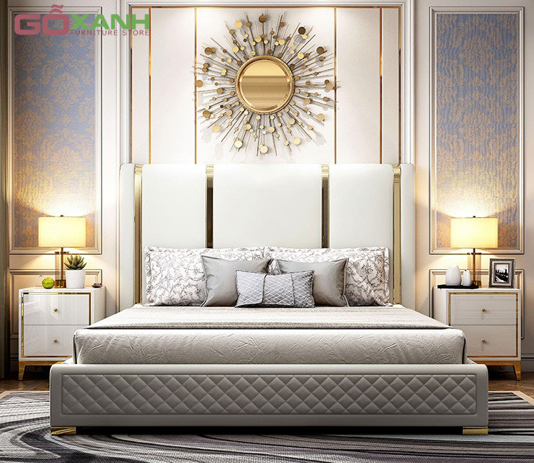 Giường Ngủ Bọc Nệm Cao Cấp Viền Inox Mạ Vàng Độc Đáo 4