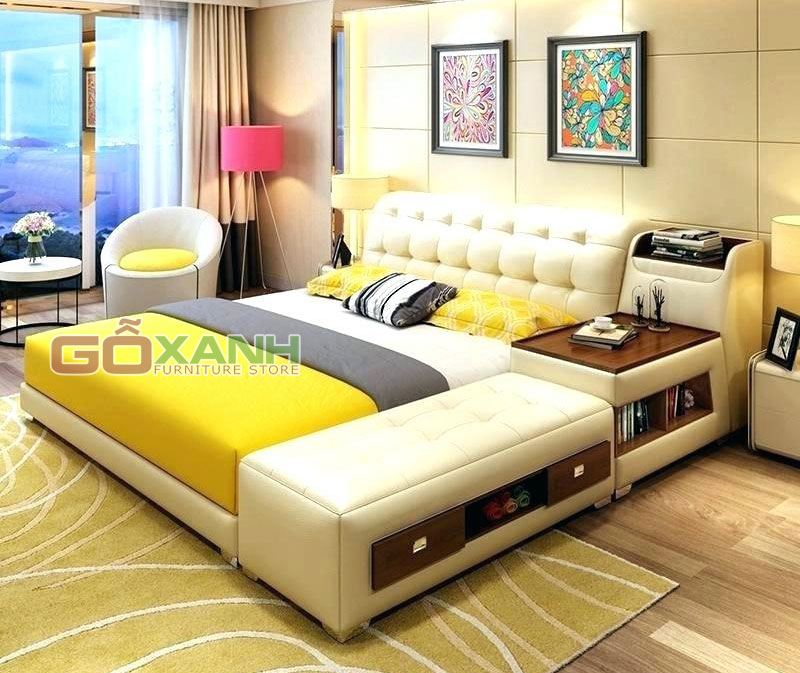 Giường ngủ bọc nệm simili cao cấp / giường nệm hiện đại sang trọng