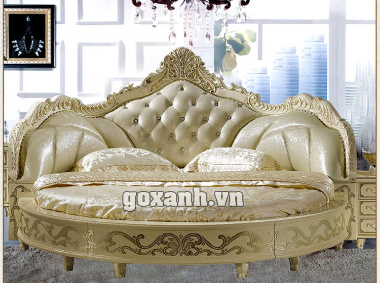 Giường cổ điển hình tròn, giường ngủ gỗ bọc nệm cổ điển