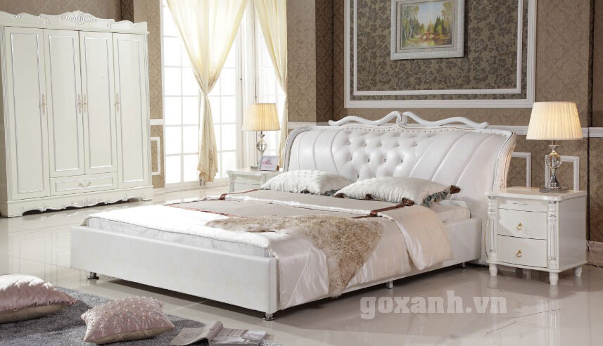 Giường ngủ cổ điển màu trắng, gỗ ASK tần bì tuyệt đẹp