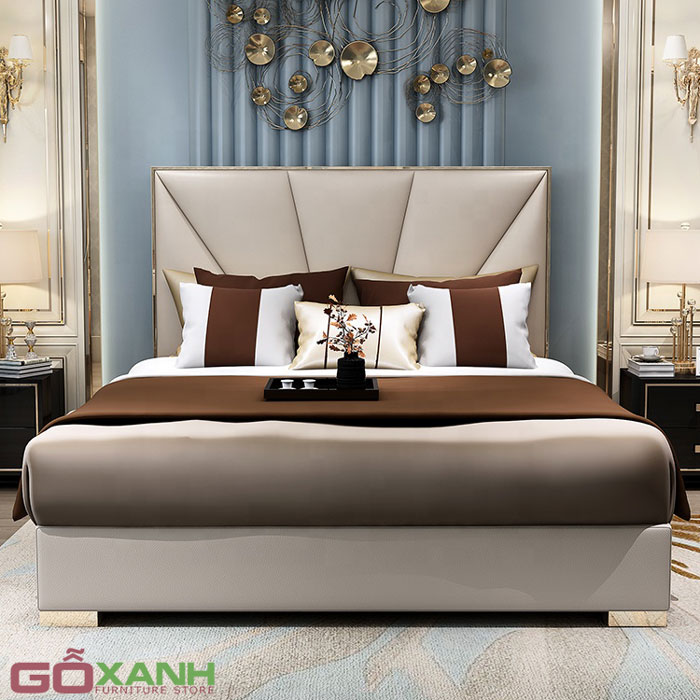 Giường Ngủ Hiện Đại Bọc Da Hàn Quốc Viền Inox Mạ PVD 1