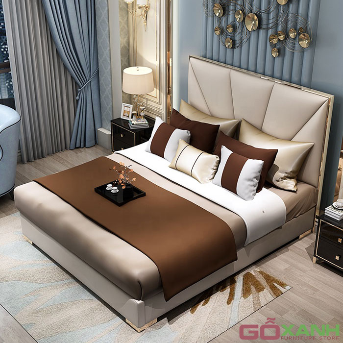Giường Ngủ Hiện Đại Bọc Da Hàn Quốc Viền Inox Mạ PVD 2