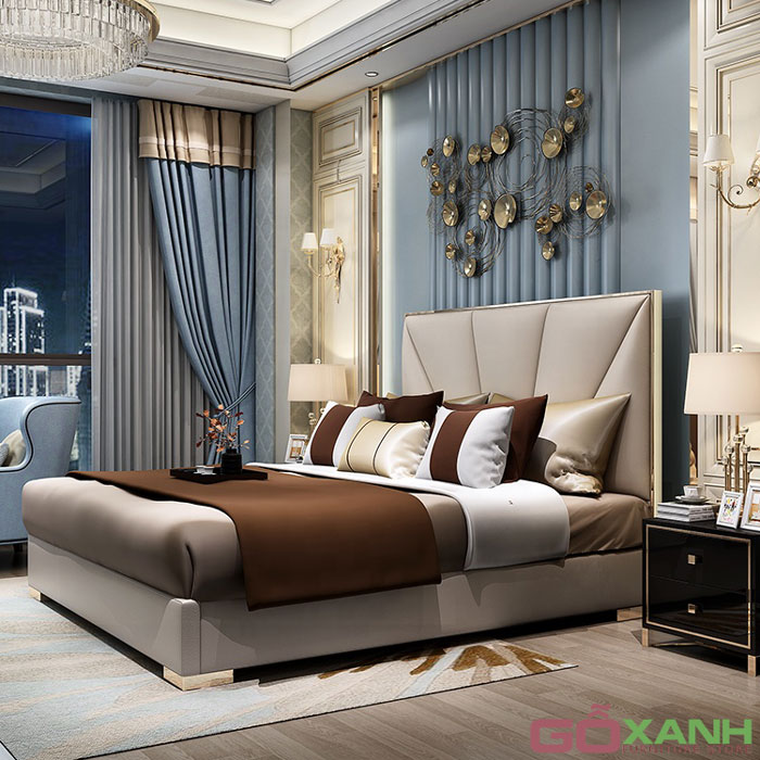 Giường Ngủ Hiện Đại Bọc Da Hàn Quốc Viền Inox Mạ PVD 3