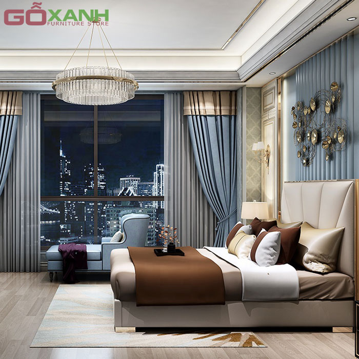 Giường Ngủ Hiện Đại Bọc Da Hàn Quốc Viền Inox Mạ PVD 4