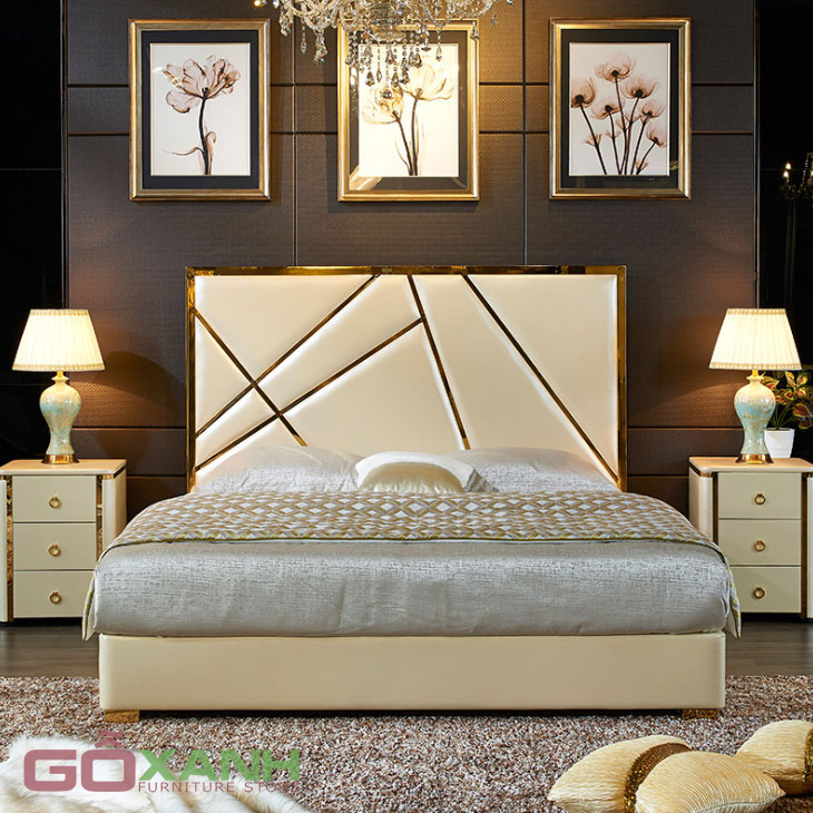 Giường ngủ inox 304 xi mạ vàng PVC 1