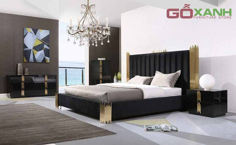 Giường ngủ inox mạ vàng hiện đại cho phòng ngủ 2